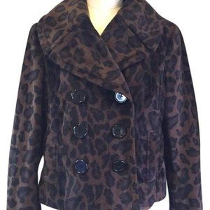 INC Double Breasted Short Plush Leopard Print Jacket L
